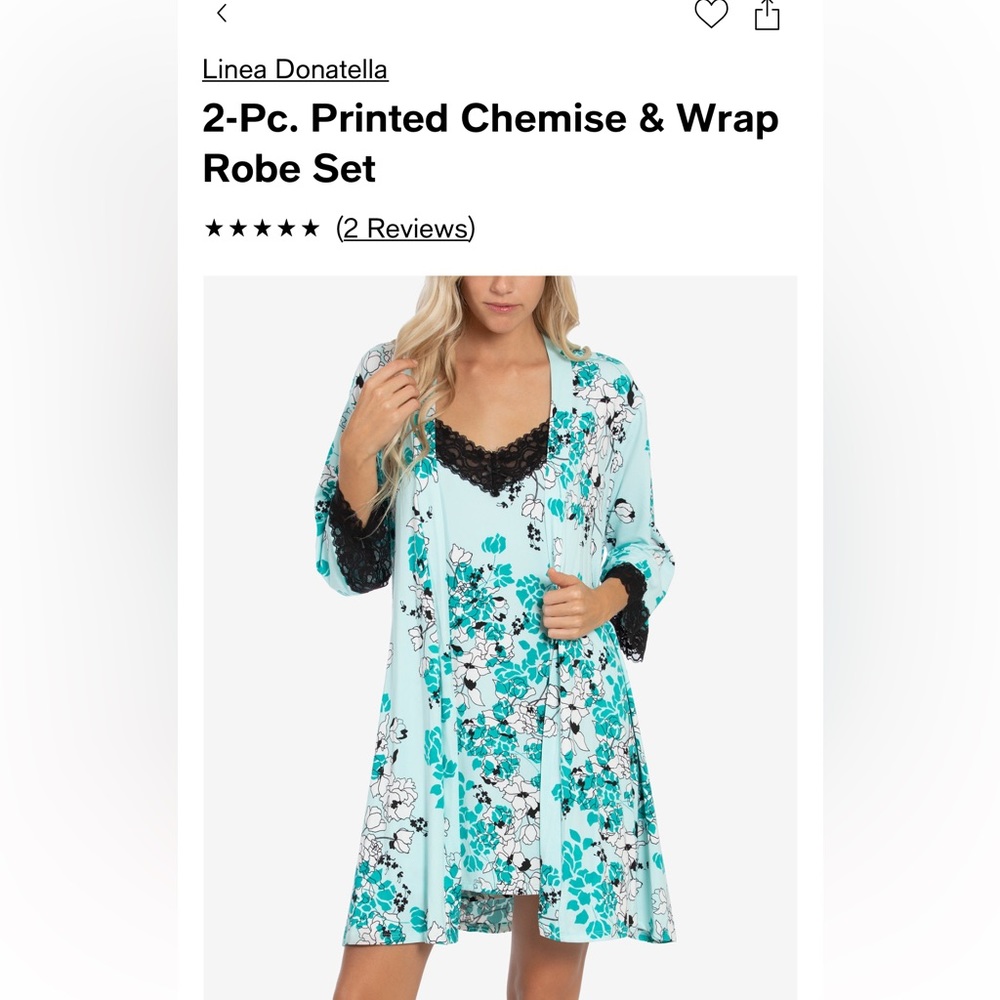 Linea Donatella Size S Floral Short Robe & Chemise set. Beautiful, NWOT.